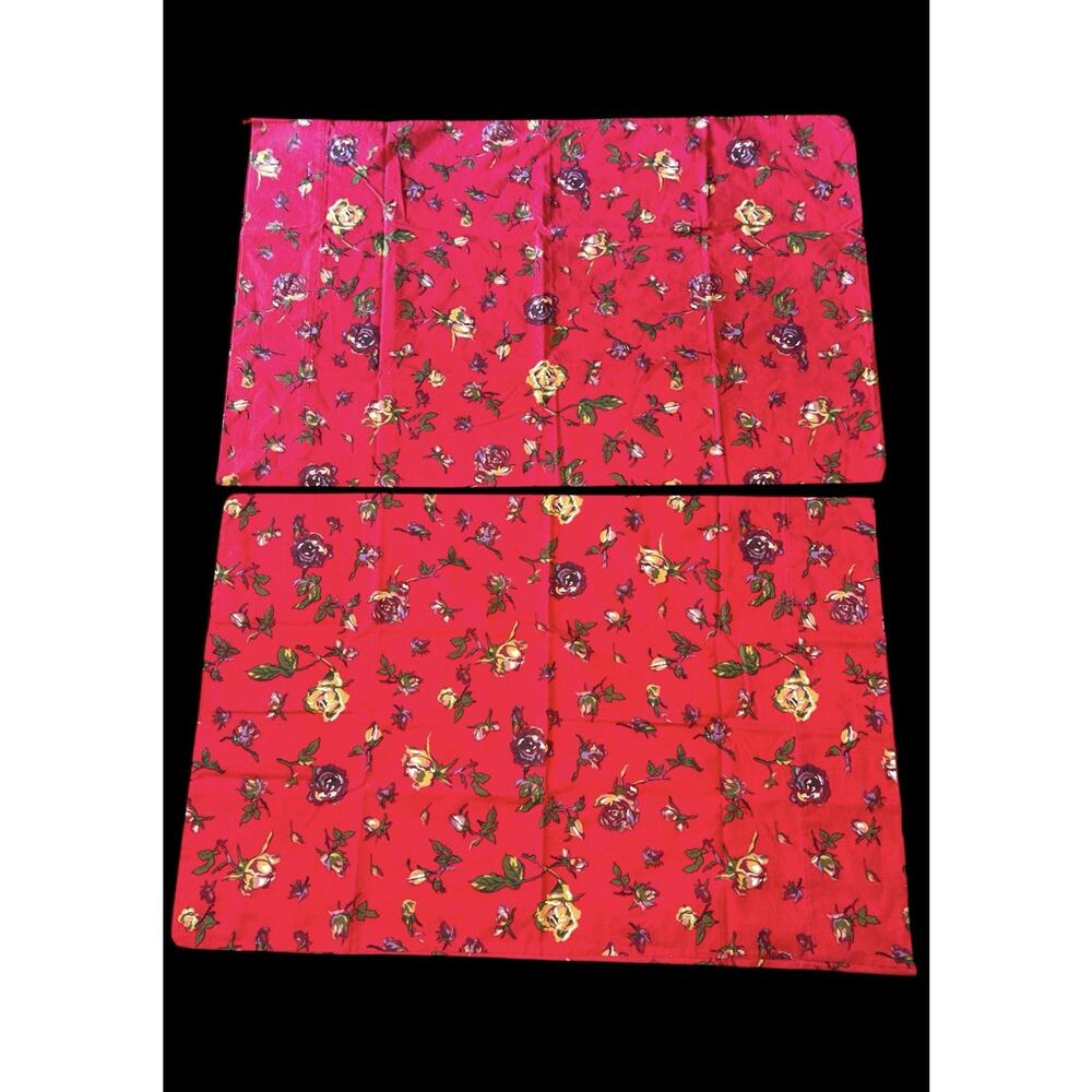 Vintage Ralph Lauren Black Label Muse Red Floral Pillowcases Cottagecore Roses